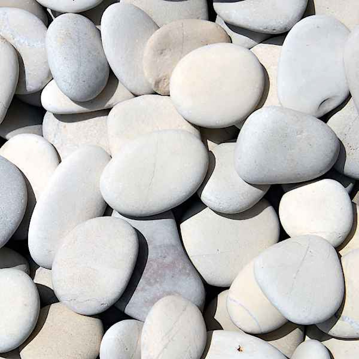 Βότσαλο Πλακέ Λευκό (5-7mm)-(7-9mm)-(2-3cm)-(3-5cm)-(4-6cm) 20kg Σάκος (Bag) - Επεξεργασμένα & Φυσικά Επίπεδα Βότσαλα-Κροκάλες