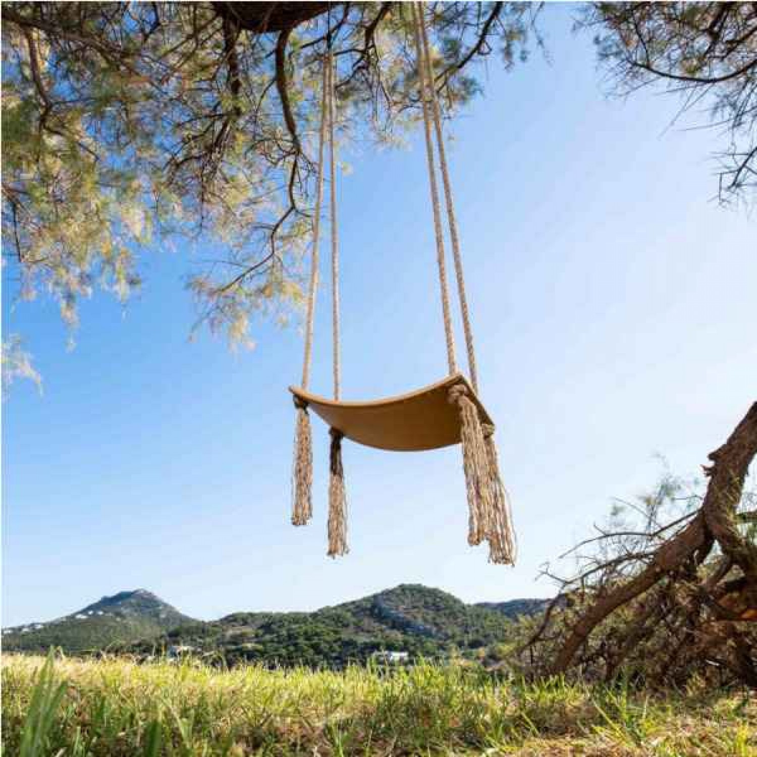 Ξύλινη Κούνια Κυρτή Μπεζ με Κρόσσια & Σχοινί Γιούτας Ξύλινη Κούνια Κυρτή Μπεζ με Κρόσσια 52x30x2cm & Σχοινί Γιούτας - Ξύλινες Κούνιες Κήπων, Πισίνας, Παραλίας