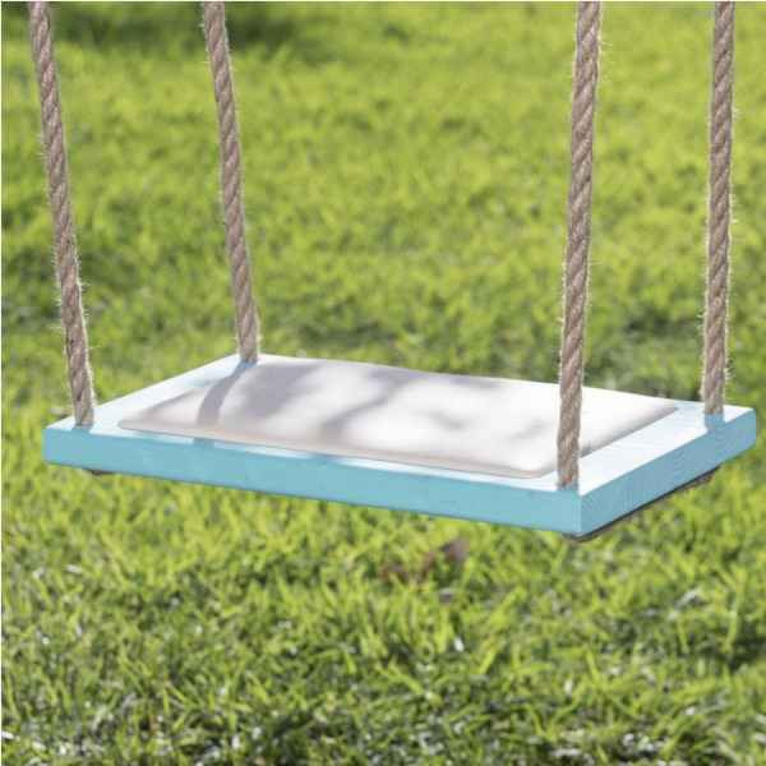 Turquoise Wooden Swing with Rope & Techno-Leather Seat Turquoise Wooden Swing with Rope & Techno-Leather Seat 48x28x3.5cm - Swings for Gardens, Swimming Pool, Beach