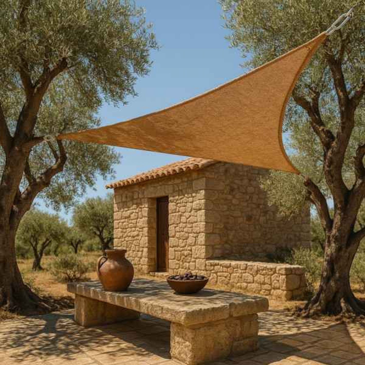 Τρίγωνο Πανί Σκίασης Γιούτα 3x3x3m 420gsm-Φυσική – Τρίγωνα Πανιά Σκιάς Γιούτας
