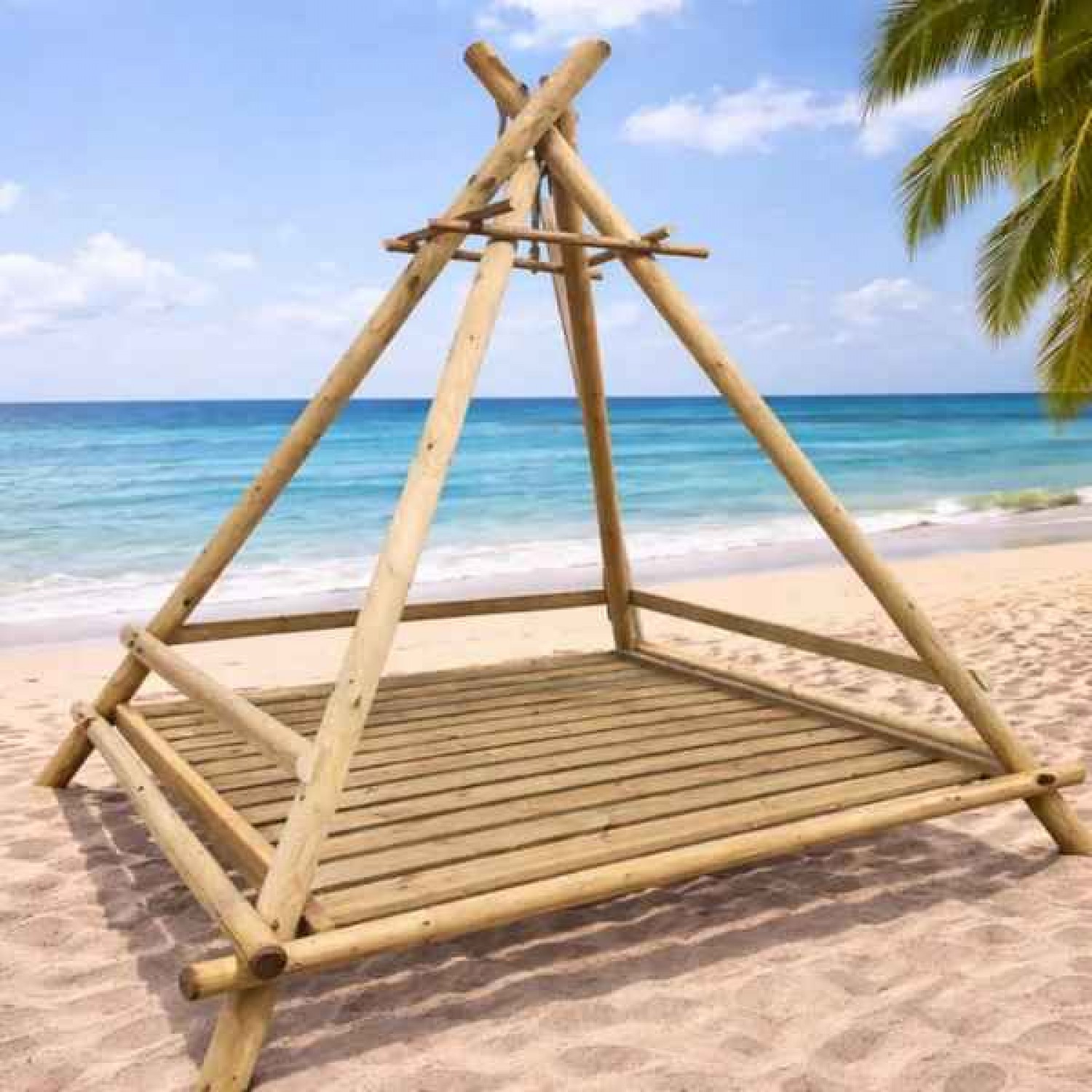 Wooden Beach Cabana with Bed 300x300cm-Pressure Treated Timber - Wooden Sun Loungers