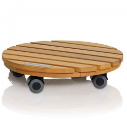 PALO Natural Wood Round Rolling Coaster D30cm LECHUZA - Rolling Coasters for Pots & Planters