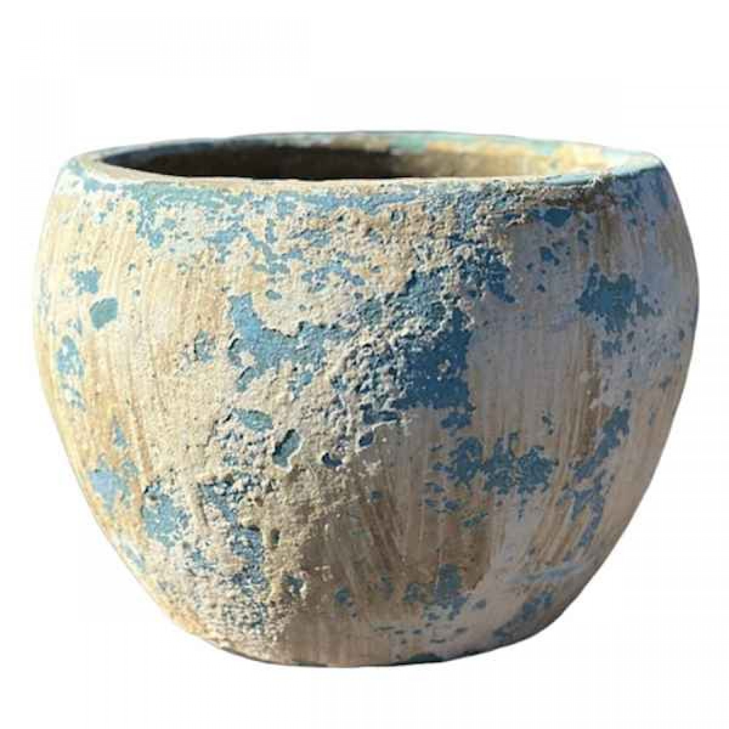 Clay Glazed Pot Beige-Light Blue D26x19cm by CERAMART Ceramic Glazed Pot Beige-Light Blue D26x19cm by CERAMART - Round Glazed Clay Pots