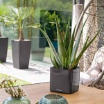 CUBE Glossy 16 Charcoal 17x17x16cm LECHUZA Self-Watering Planter - Automatic Watering Planters