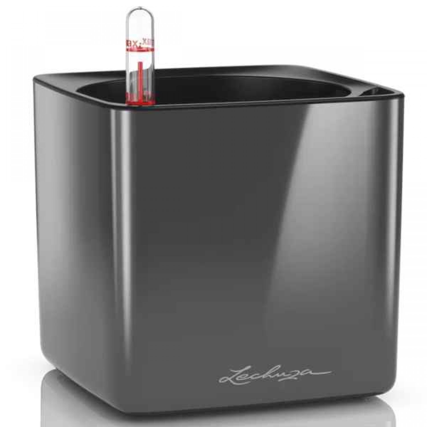 CUBE Glossy 16 Charcoal 17x17x16cm LECHUZA Self-Watering Planter - Automatic Watering Planters