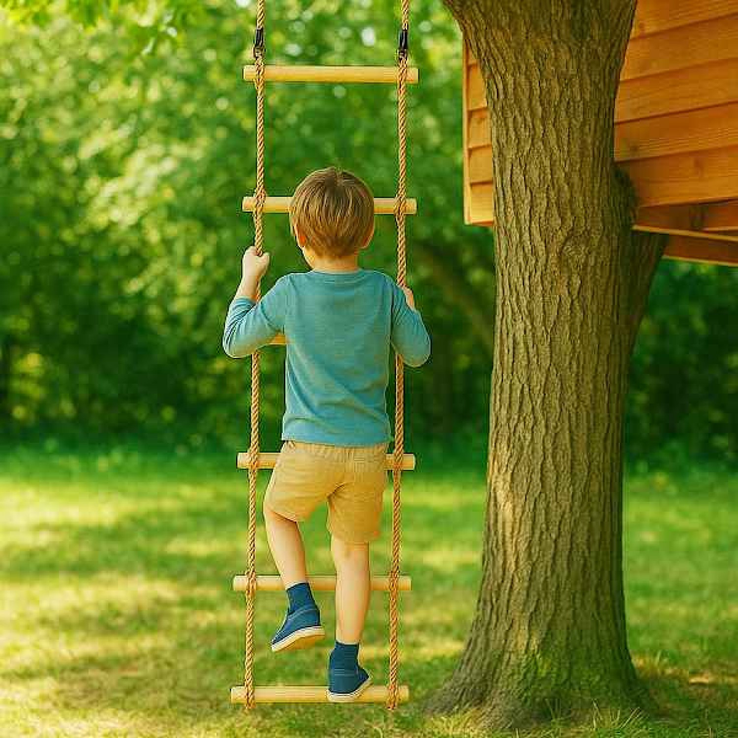 6 Climbing Steps Wooden Children's Rungs Rope Ladder 6 Climbing Steps Wooden Children's Rungs Rope Ladder - Childrens Climbing Ladders & Nets