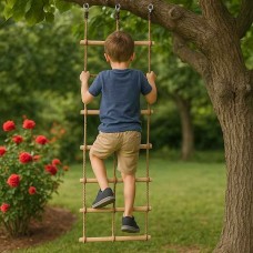 Climbing Rope Net 200cm with Wooden Rungs for Childrens - Childrens Climbing Ladders & Nets