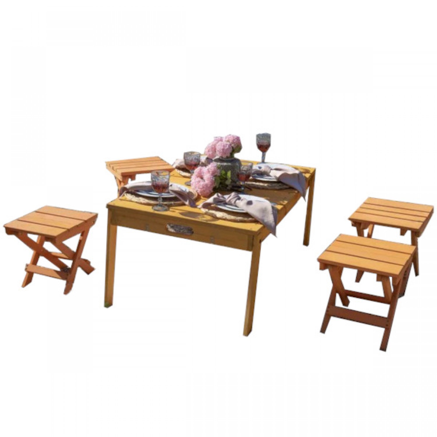 Wooden Suitcase Picnic Set with Table and Four Stools - Portable Picnic Table & Stool