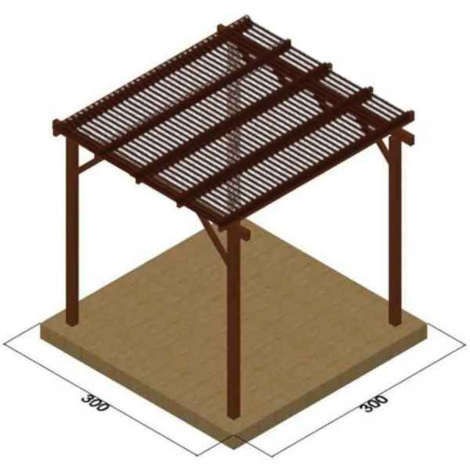 Ξύλινη Πέργκολα 300x300cm με Περσίδες 5,8x2,1cm Εμποτισμένης Ξυλείας - Ξύλινες Πέργκολες με Σκίαση Περσίδων