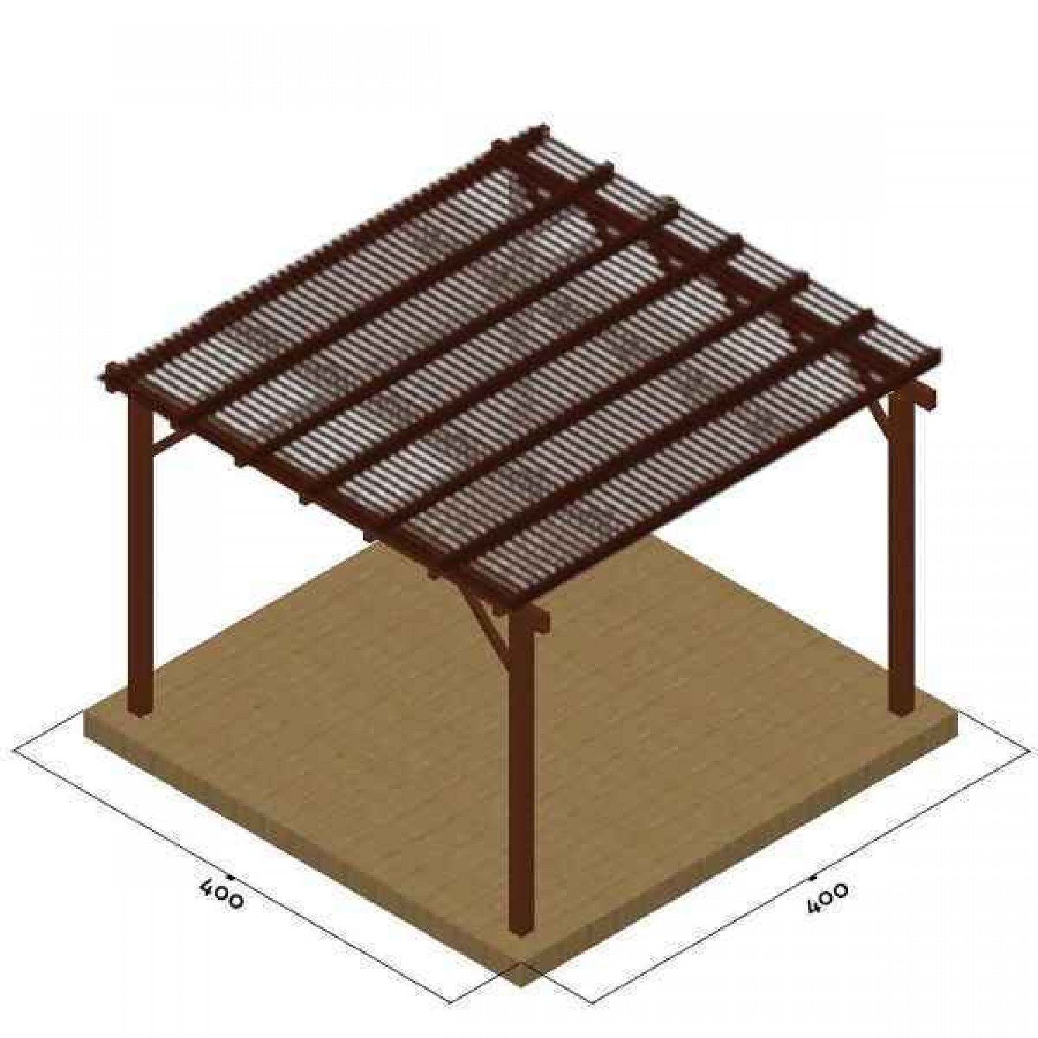 Ξύλινη Πέργκολα 400x400cm με Περσίδες 5,8x2,1cm Εμποτισμένης Ξυλείας - Ξύλινες Πέργκολες με Σκίαση Περσίδων