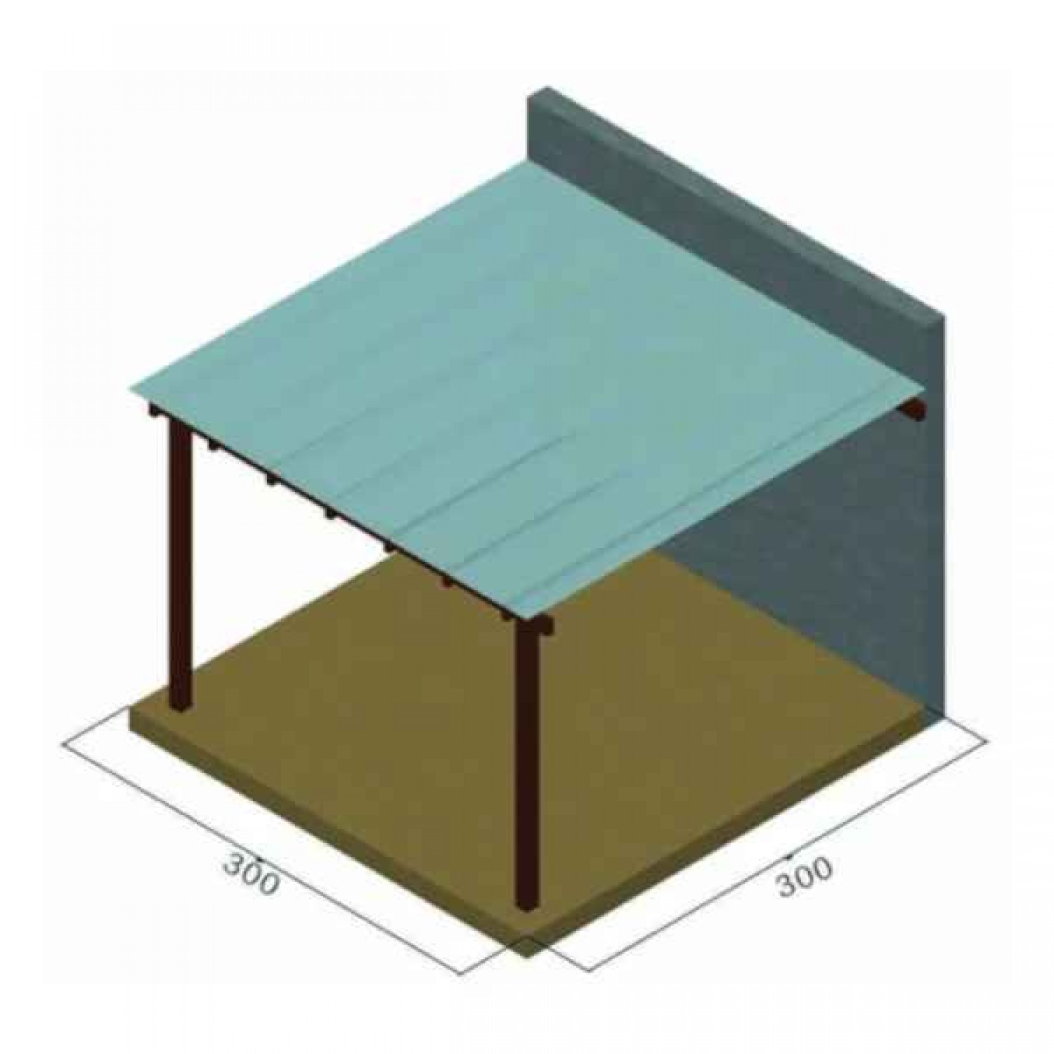Ξύλινη Πέργκολα Τοίχου 300x300cm Εμποτισμένης Ξυλείας με Πολυκαρμπονικό - Ξύλινες Πέργκολες με Σκίαση Πολυκαρμπονικών Φύλλων