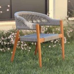 Ξύλινη Premium Καρέκλα Teak με Συνθετικά Γκρι Σχοινιά 77x60x60cm - Ξύλινες Καρέκλες Εξωτερικού Χώρου