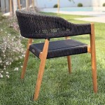 Ξύλινη Premium Καρέκλα Teak με Συνθετικά Μαύρα Σχοινιά 77x60x60cm - Ξύλινες Καρέκλες Εξωτερικού Χώρου