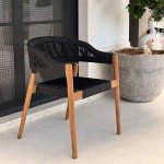 Ξύλινη Premium Καρέκλα Teak με Συνθετικά Μαύρα Σχοινιά 77x60x60cm - Ξύλινες Καρέκλες Εξωτερικού Χώρου
