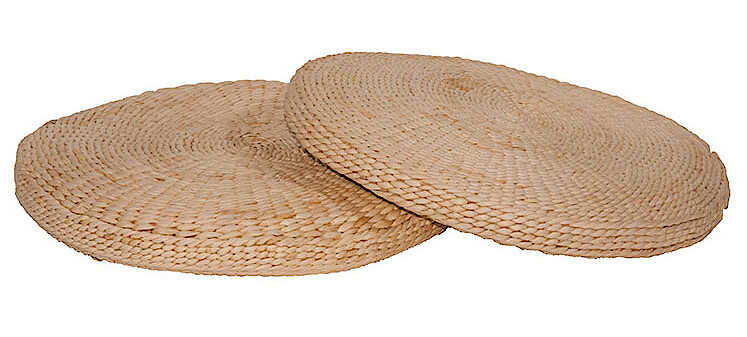 Round Handmade Wicker Floor Pillow Sugar Color Ø66x8cm