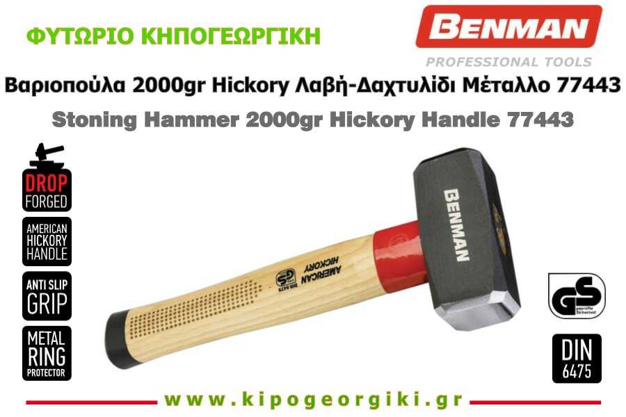 Βαριοπούλα με Hickory Λαβή 2000gr & Δαχτυλίδι Μεταλλικό DIN 6475 Benman 77443