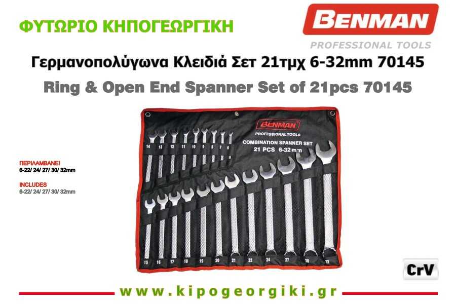 Ring and Open End Spanner Set of 21 pcs Benman 70145
