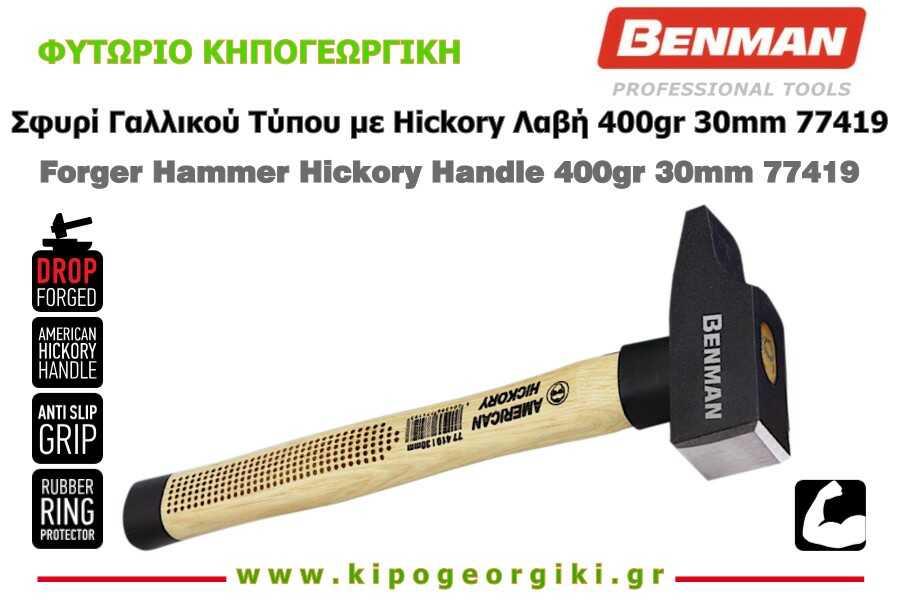 Σφυρί Γαλλικού Τύπου με Hickory Λαβή 400gr 30mm Benman 77419