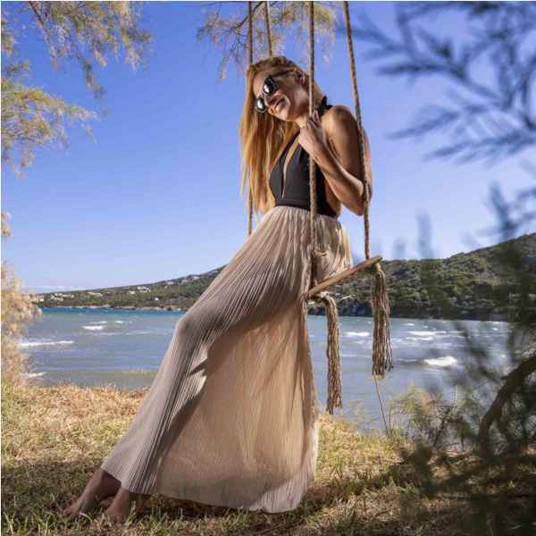 Ξύλινη Κούνια Κυρτή Μπεζ με Κρόσσια 52x30x2cm & Σχοινί Γιούτας
