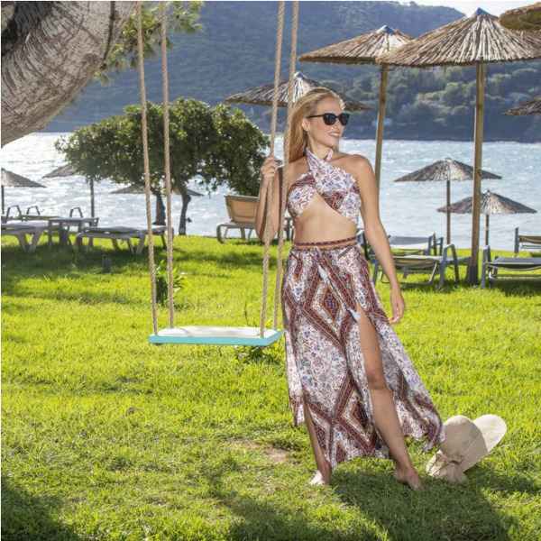 Turquoise Wooden Swing with Rope & Techno-Leather Seat