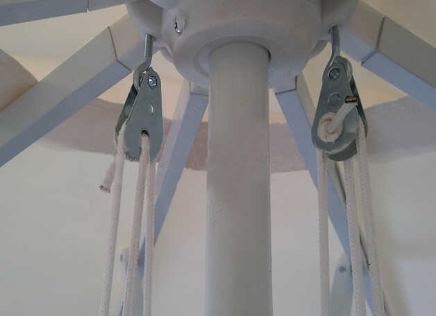 Professional Aluminum Fabric Umbrella Ø200cm. Ecru - Opening and Closing Clip Detail