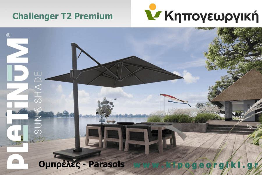 PLATINUM Challenger T2 Premium Free-Arm Parasol 3.5x2.6m Grey