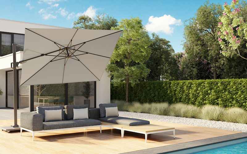 PLATINUM Challenger T2 Premium Free-Arm Parasol 3.5x2.6m Grey Color-Rotatable