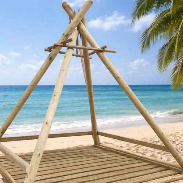 Wooden Beach Cabana with Bed 300x300cm-Pressure Treated Timber - Wooden Sun Loungers