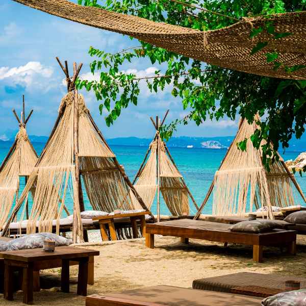 Wooden Beach Cabana with Bed 300x300cm