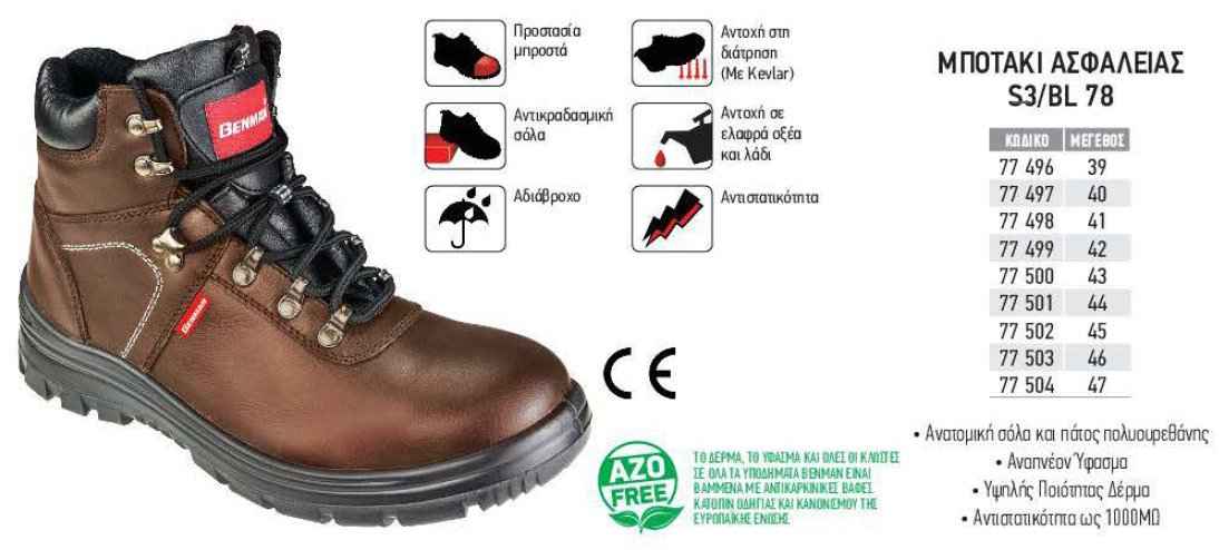 Μποτάκι Ασφαλείας Εργασίας με Προστασία Δακτύλων S3/BL 78 BENMAN