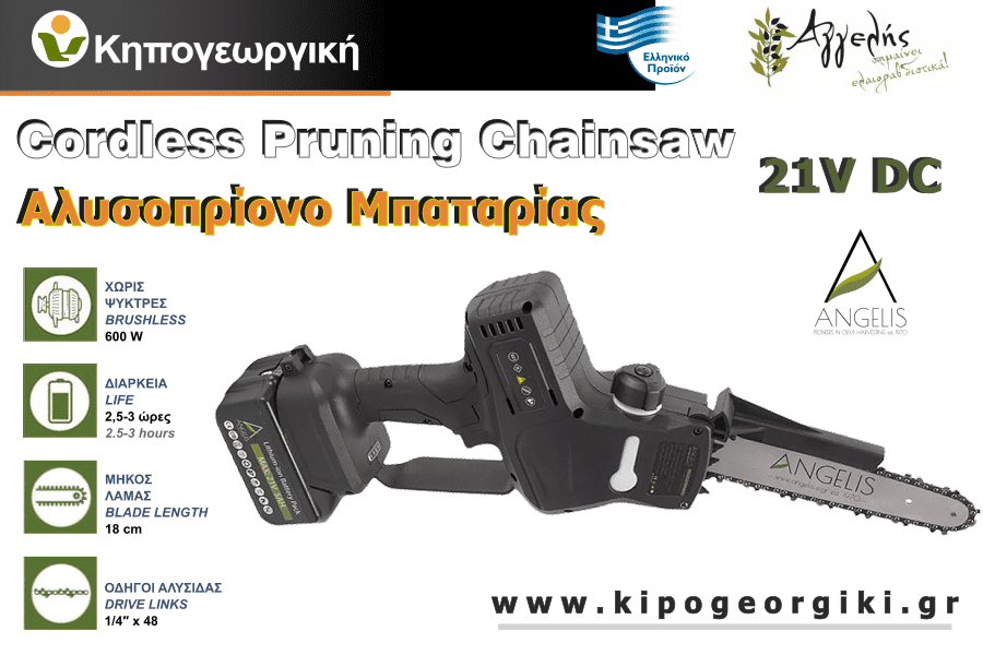 Κλαδευτικό Αλυσοπρίονο Μπαταρίας 21V Λάμα 18cm