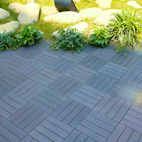 WPC Decking Tile Light Grey 30x30cm in a Garden