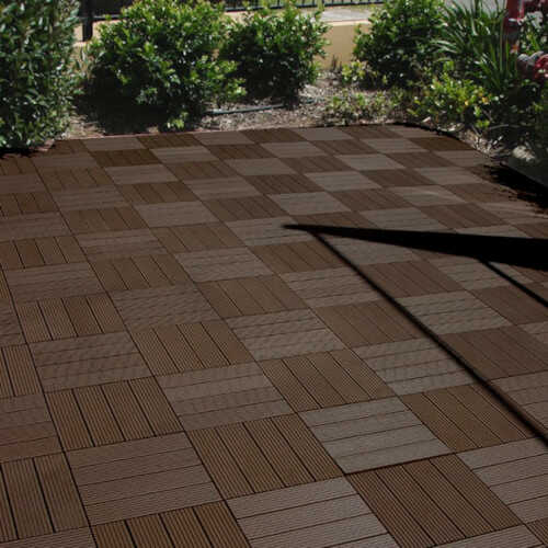 WPC Decking Tile Dark Brown 30x30cm in a Garden