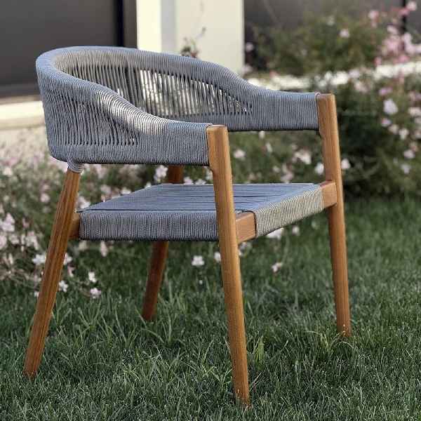 Ξύλινη Premium Καρέκλα Teak με Συνθετικά Γκρι Σχοινιά 77x60x60cm