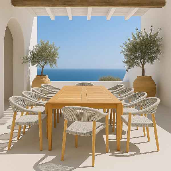 Premium Καρέκλα Teak με Συνθετικά Γκρι Σχοινιά 77x60x60cm