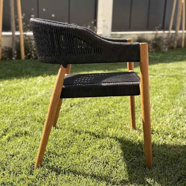 Ξύλινη Premium Καρέκλα Teak με Συνθετικά Μαύρα Σχοινιά 77x60x60cm