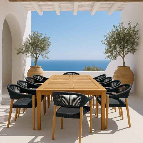 Premium Καρέκλα Teak με Συνθετικά Μαύρα Σχοινιά 77x60x60cm