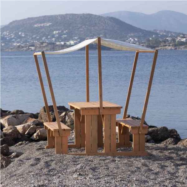 Ξύλινο Τραπέζι Πικνίκ με Στέγαστρο